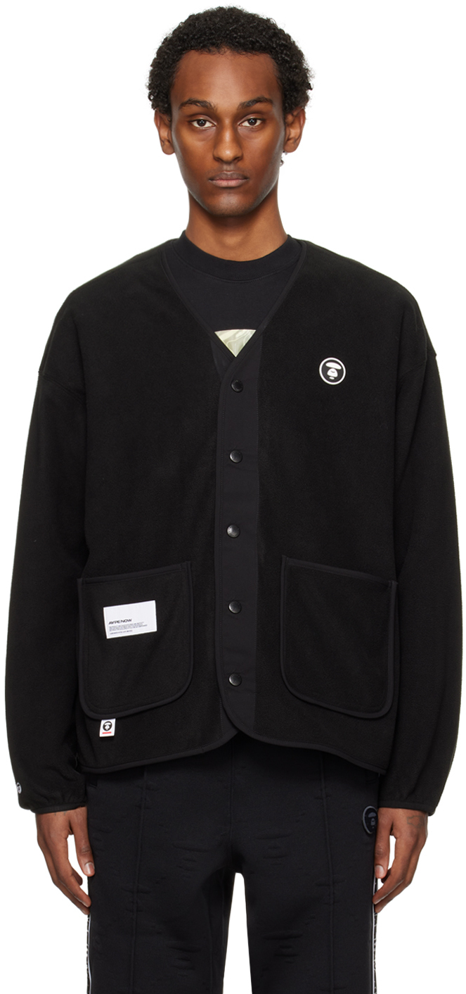 AAPE by A Bathing Ape: Black Y-Neck Cardigan | SSENSE