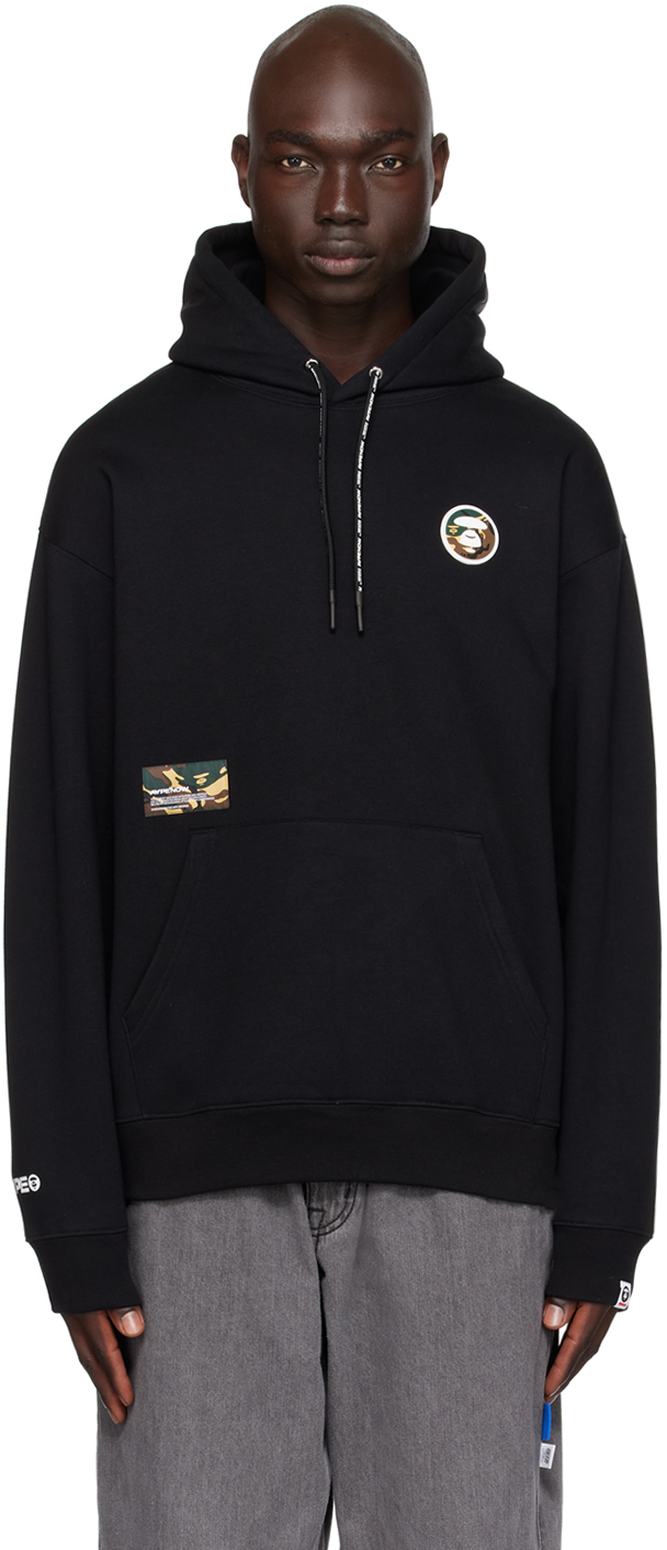 AAPE by A Bathing Ape: Black Logo Patch Hoodie | SSENSE Canada