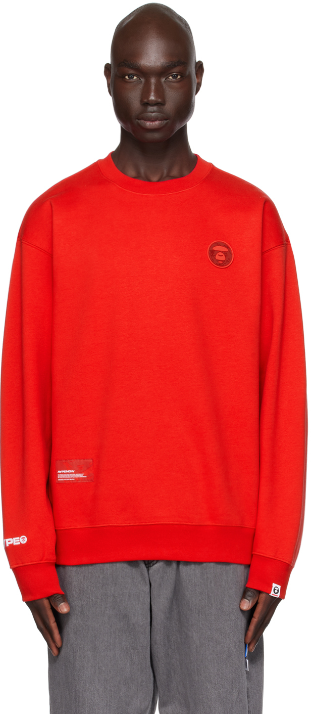 AAPE by A Bathing Ape: Red Crewneck Sweatshirt | SSENSE Canada