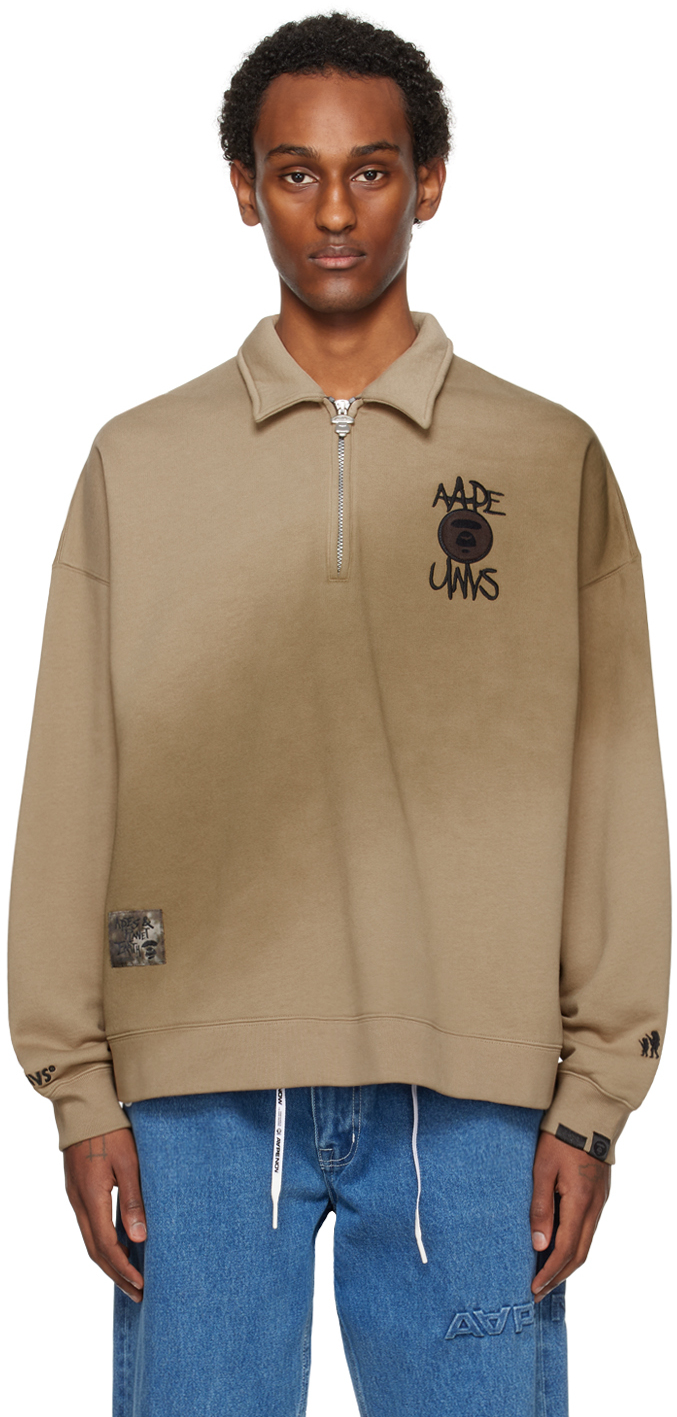 AAPE by A Bathing Ape: Beige Moonface Sweatshirt | SSENSE UK