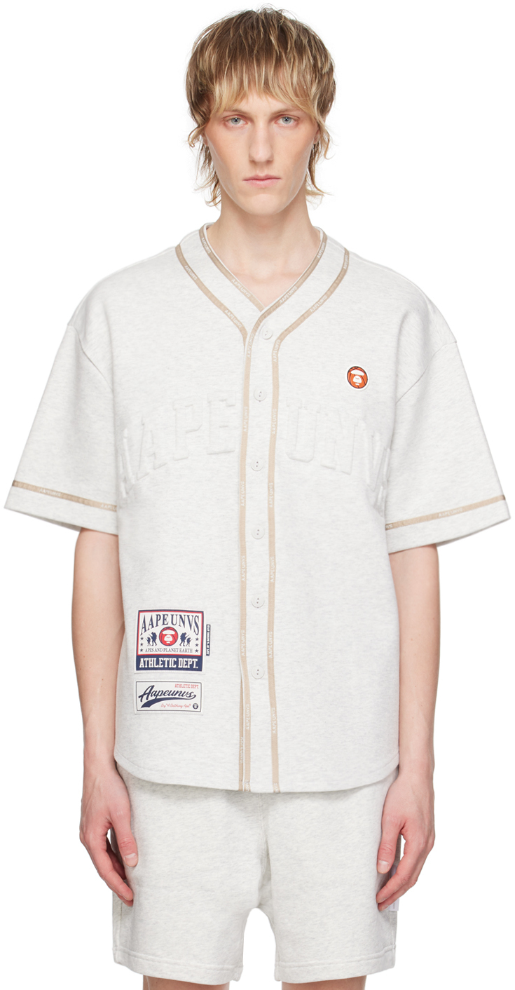 Shop Aape By A Bathing Ape Gray Embossed Shirt In Wh2 Heather White
