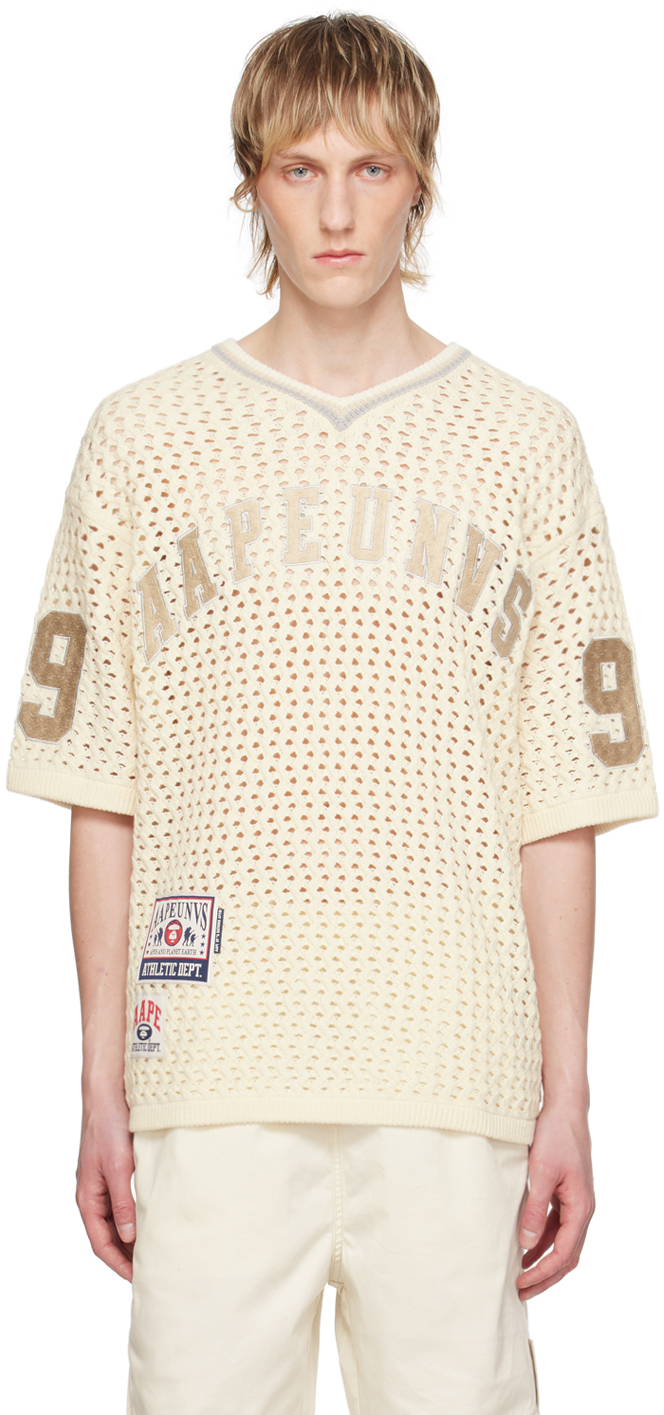 Shop Aape By A Bathing Ape Off-white Embroidered Sweater In Ivx Ivory