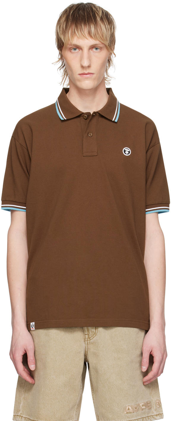 Shop Aape By A Bathing Ape Brown Patch Polo In Bwx Brown