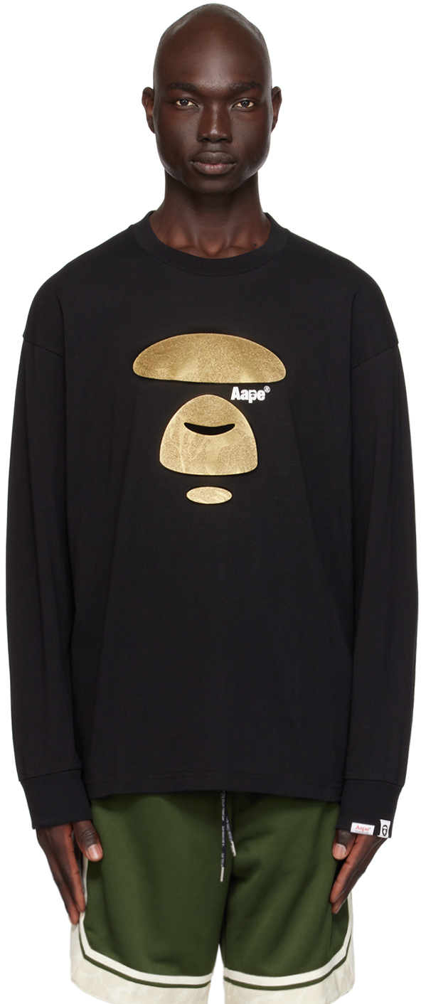 Shop Aape By A Bathing Ape Black Glittered Long Sleeve T-shirt In Bkx