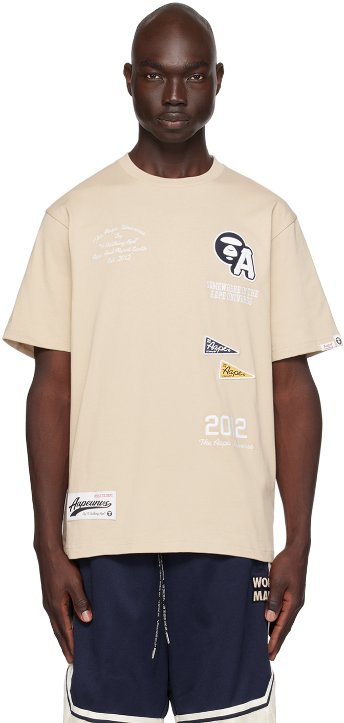 Aape By A Bathing Ape Beige Embroidered T-shirt In Bge