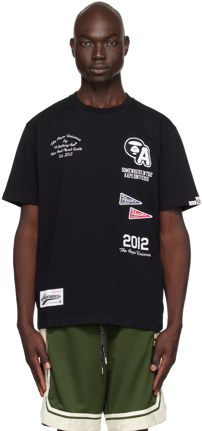 Aape By A Bathing Ape Black Embroidered T-shirt In Bkx