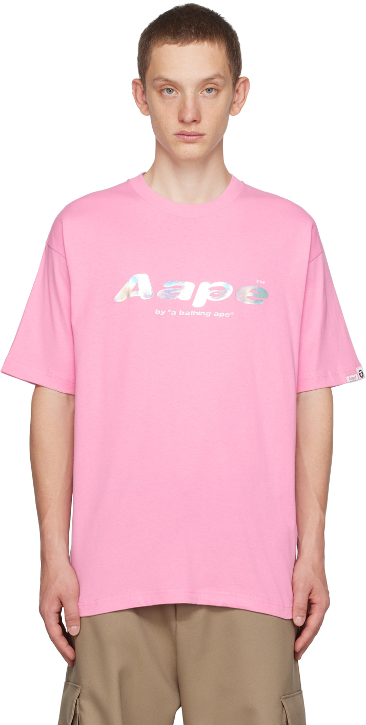 AAPE by A Bathing Ape: Pink Patch T-Shirt | SSENSE