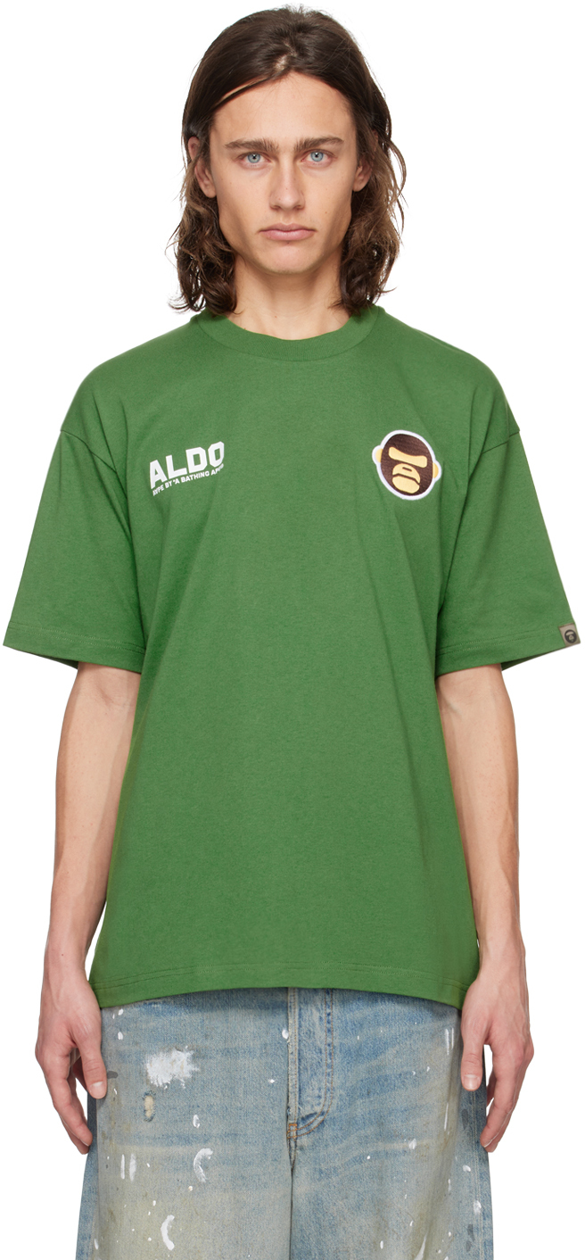 Aape By A Bathing Ape Green Embroidered T-shirt In Grd Dark Green