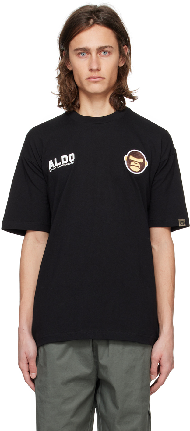 Aape By A Bathing Ape Black Embroidered T-shirt In Bkx Black