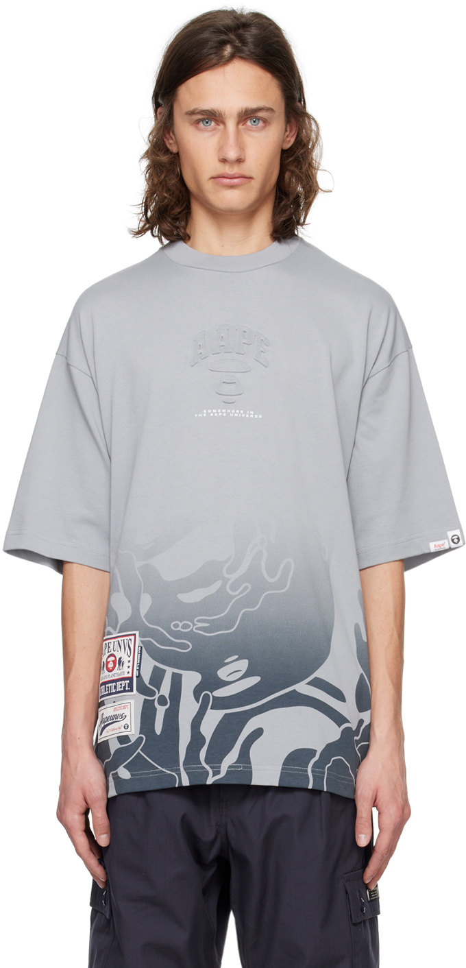 Aape By A Bathing Ape Gray Embossed T-shirt In Gyl Light Grey