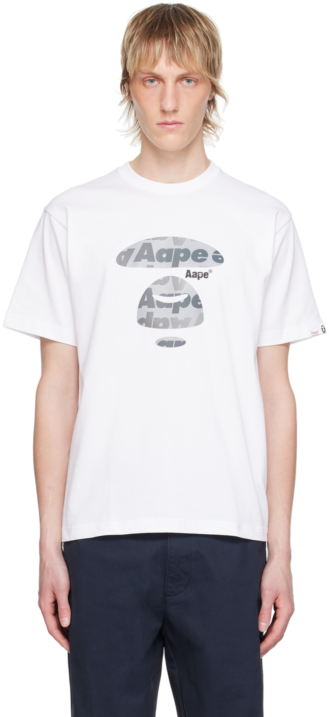 Shop Aape By A Bathing Ape White Printed T-shirt In Whx White