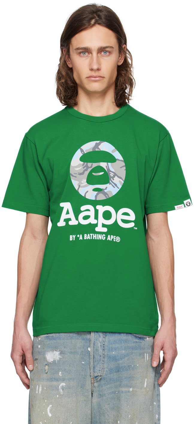 Aape By A Bathing Ape Green Moonface Camo T-shirt In Grx Green