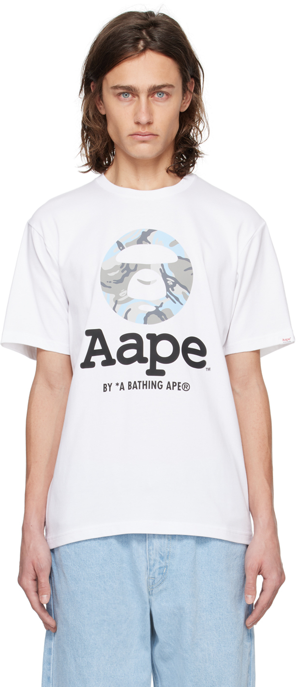 Aape By A Bathing Ape White Moonface Camo T-shirt In Whx White