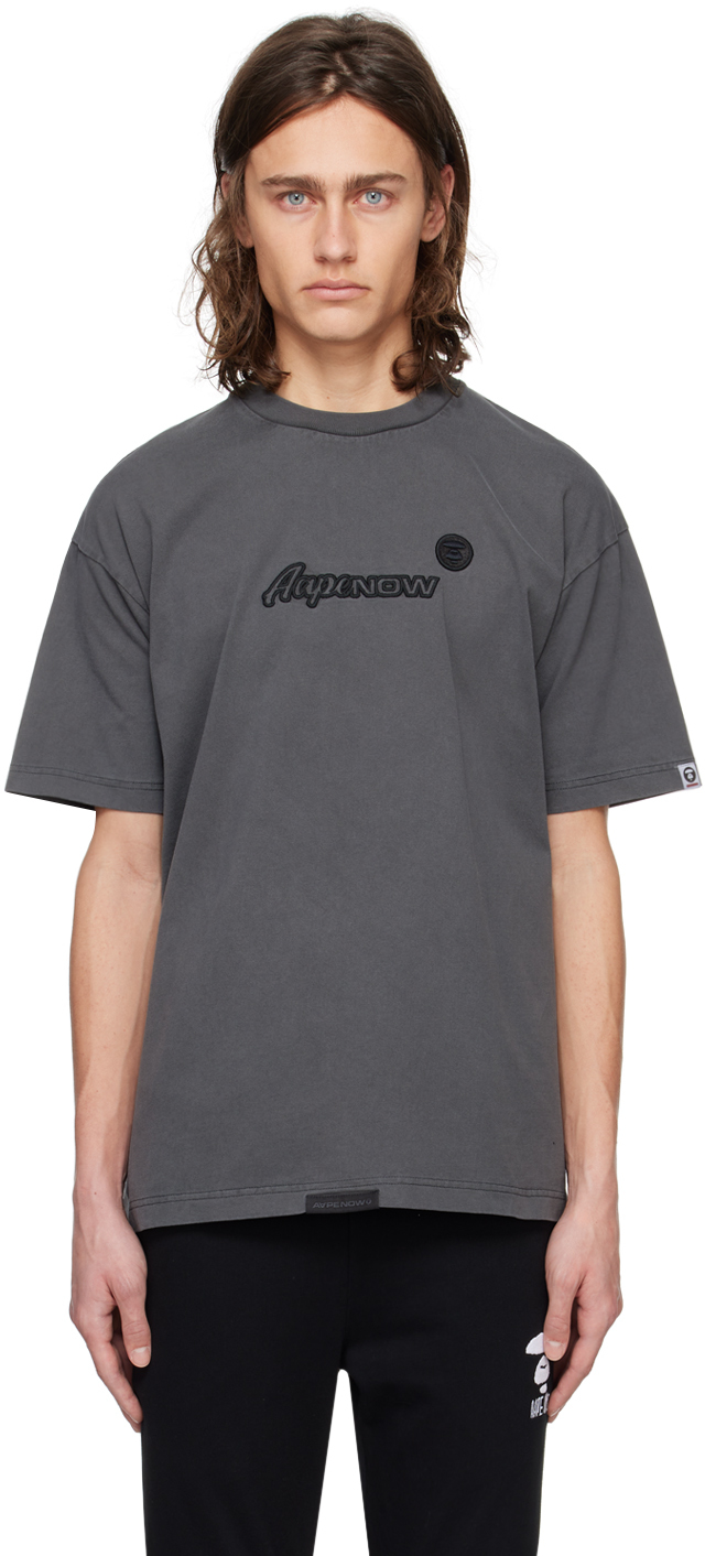 Aape By A Bathing Ape Gray Embroidered T-shirt In Bkl Light Black