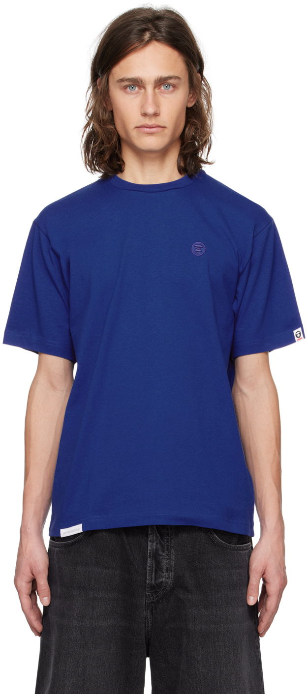 Aape By A Bathing Ape Blue Embroidered T-shirt In Bld Dark Blue