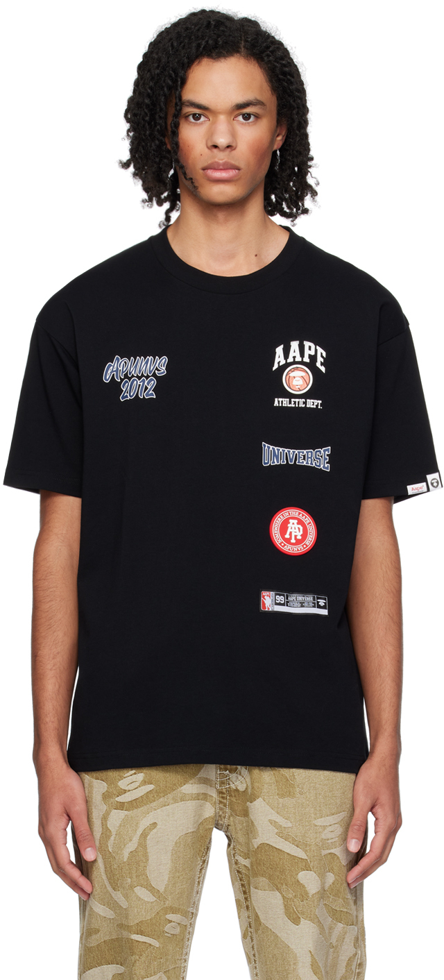 Black Printed T-Shirt by AAPE by A Bathing Ape on Sale