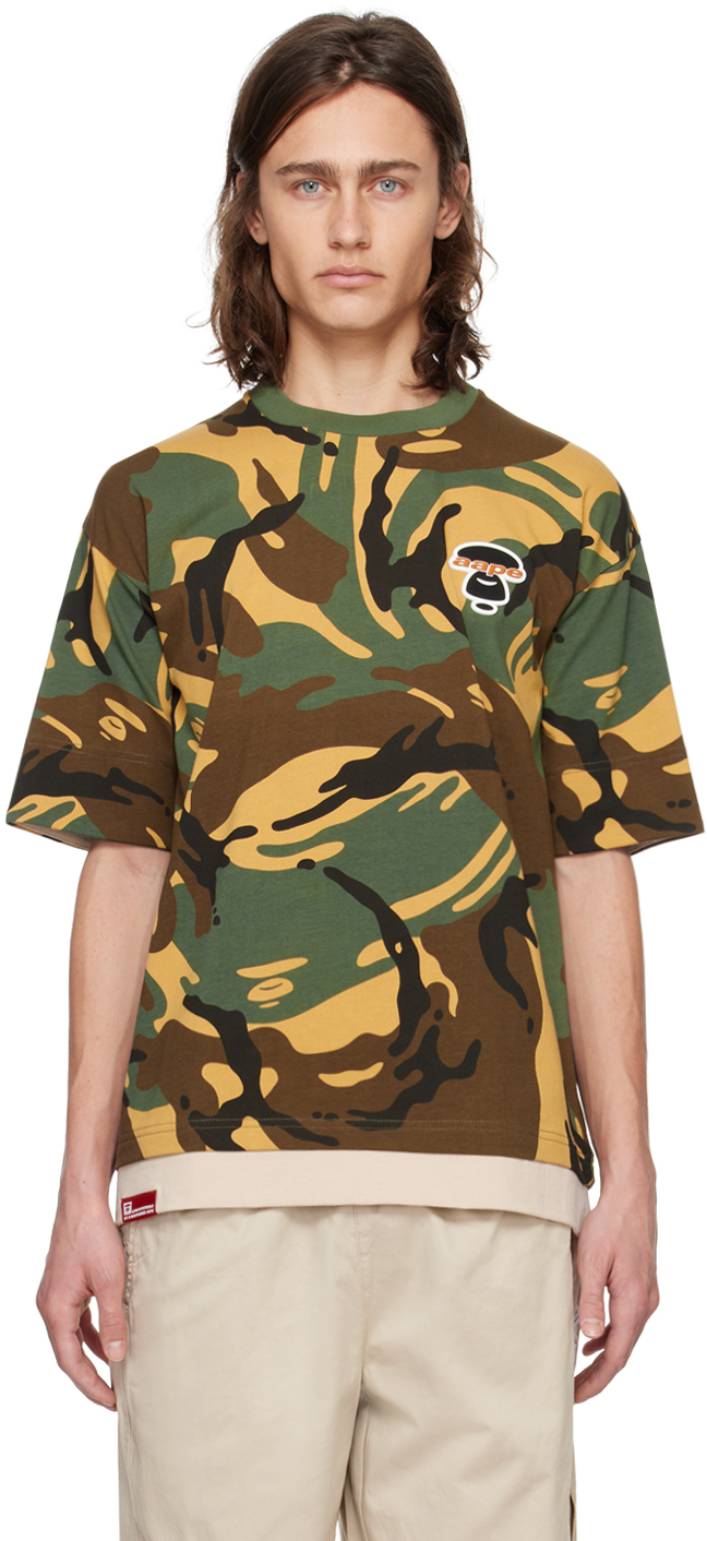 Aape By A Bathing Ape Camouflage-print Cotton T-shirt In Brown