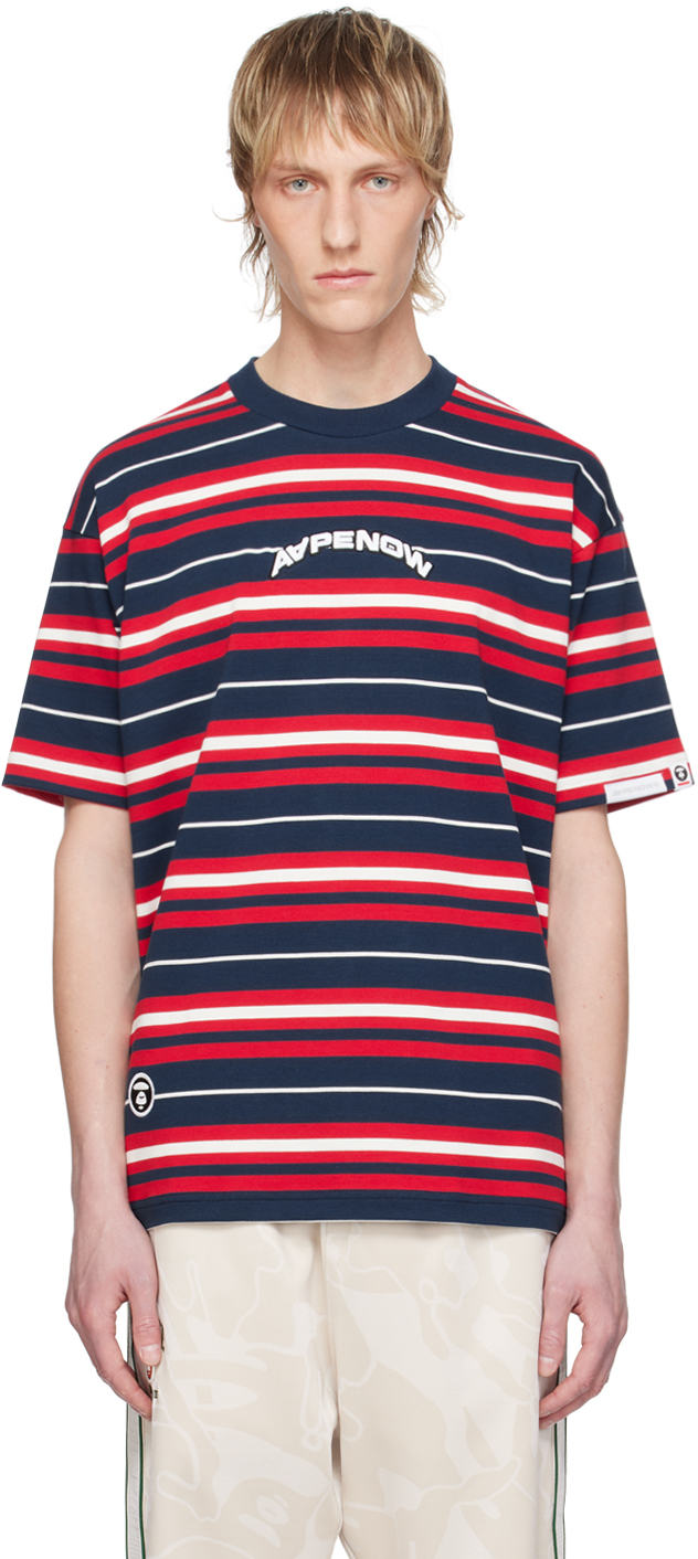 Navy & Red Striped T-Shirt by AAPE by A Bathing Ape on Sale