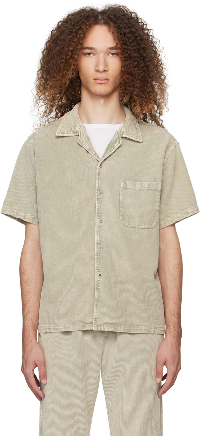 Les Tien Khaki Buttoned Shirt In Cintron Sage Moneral