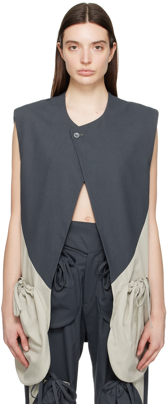Shop Strongthe Gray Fangs Pouch Vest In Navy/grey