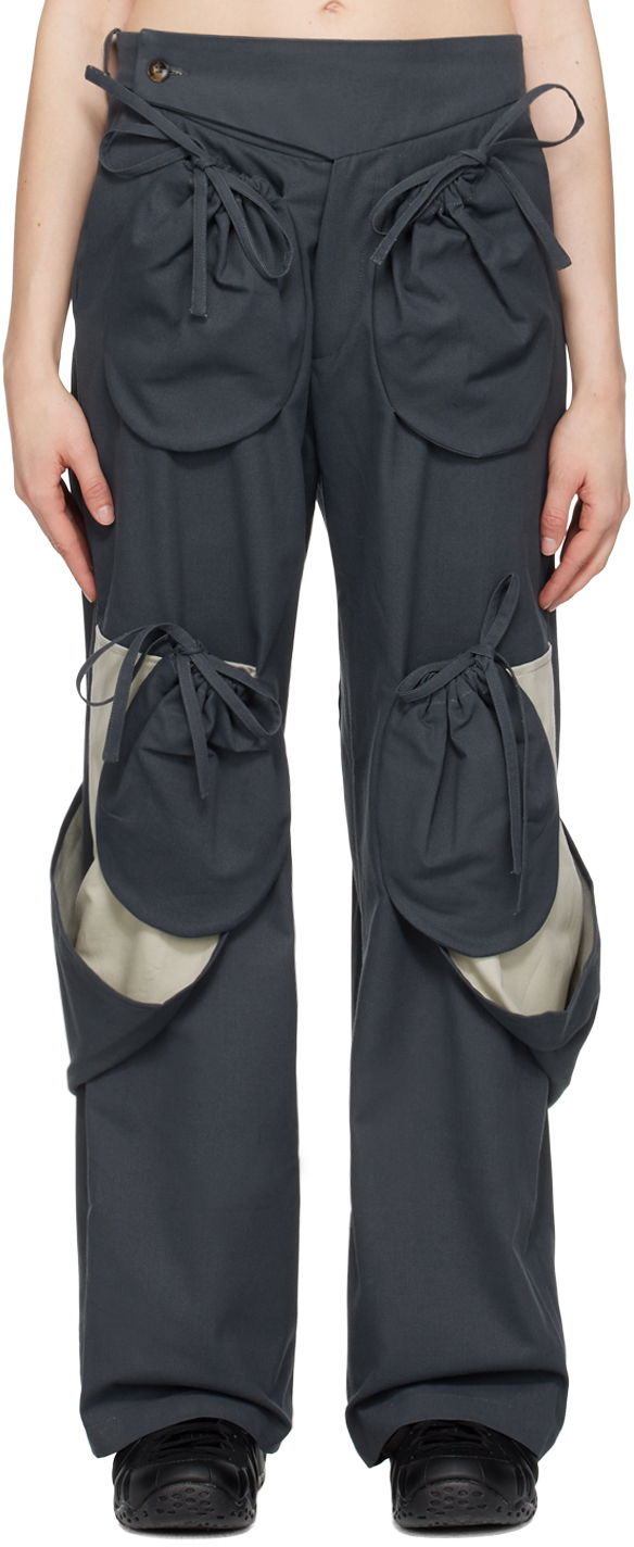 Shop Strongthe Gray Pouch Trousers In Navy/grey