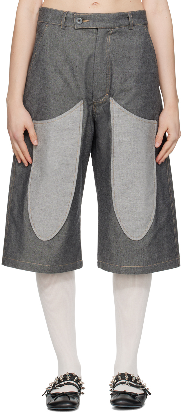 Shop Strongthe Gray Wasp Denim Shorts In Grey/light Grey