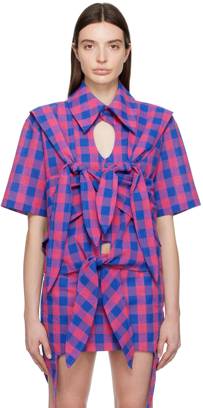 Shop Strongthe Pink & Blue Crossed Shirt In Pink/blue