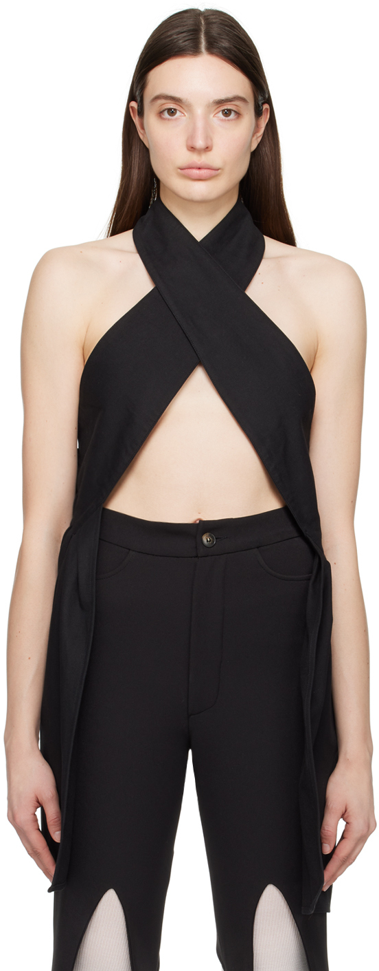 Shop Strongthe Black Knotted Tank Top In Black (cotton)