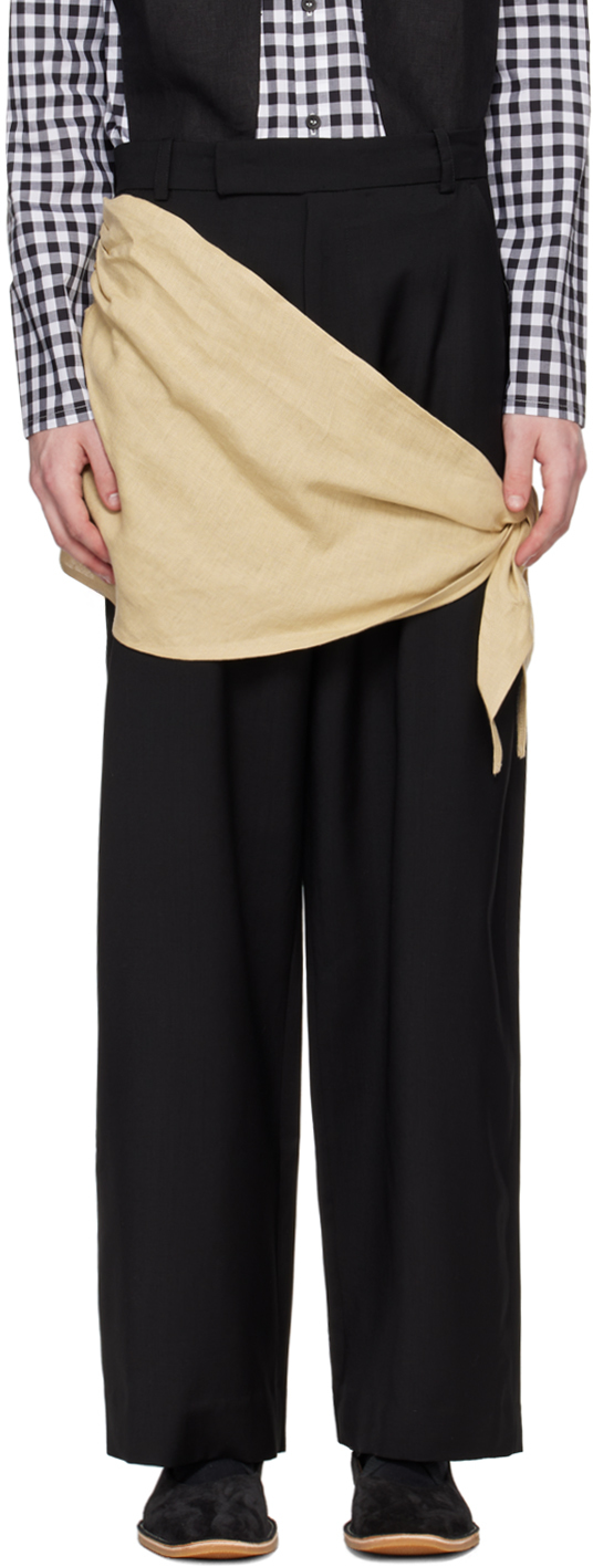 Black & Beige Wrapped Trousers