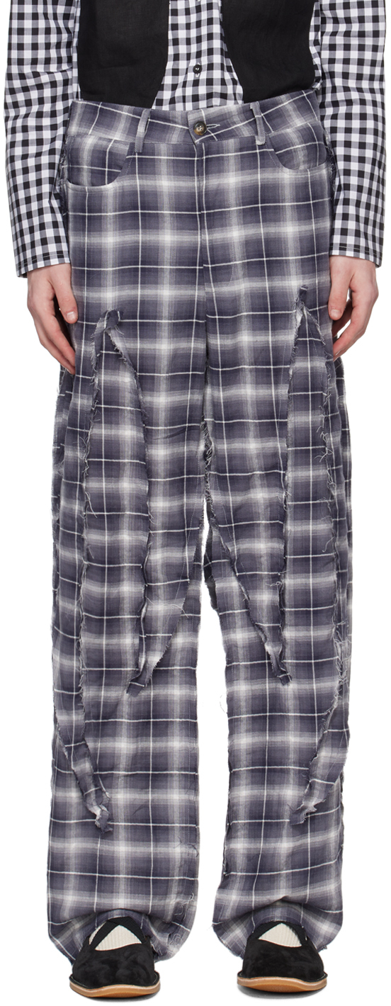 Shop Strongthe Gray Reversed Spiky Trousers In Checked