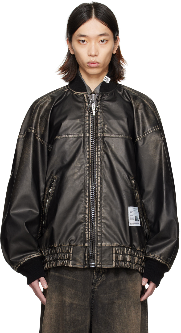 Miharayasuhiro Black Big Zip Faux-leather Jacket