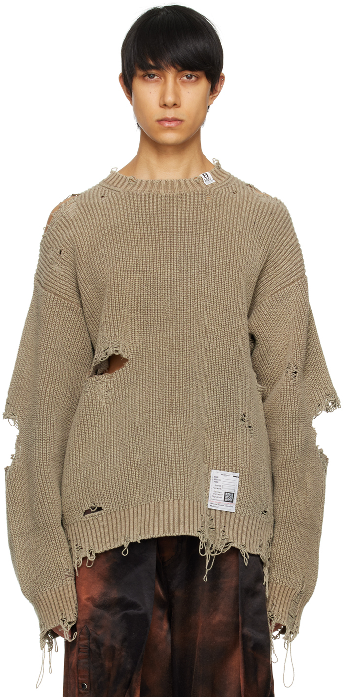 Shop Miharayasuhiro Khaki Bleached Sweater