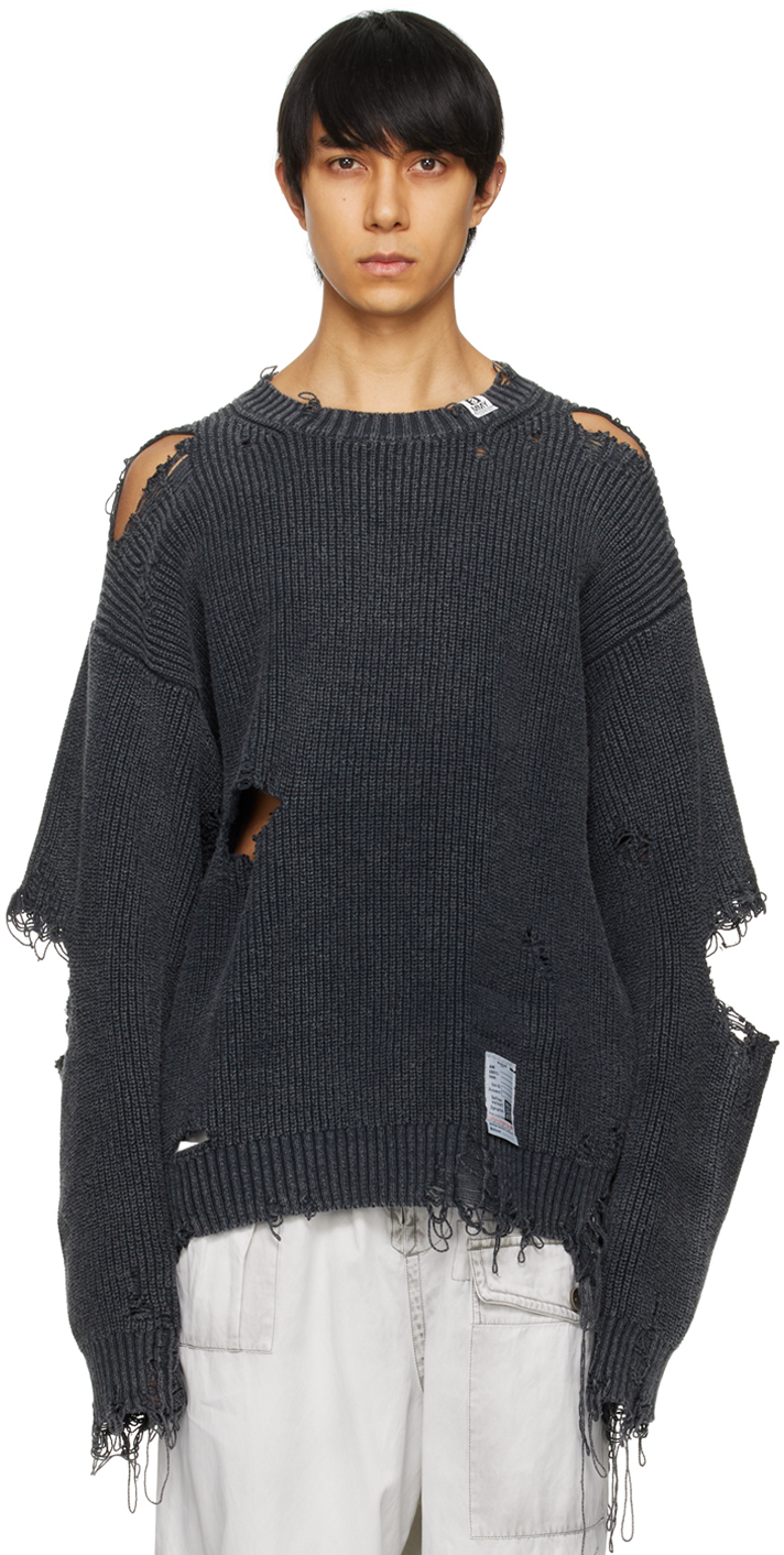 Shop Miharayasuhiro Black Bleached Sweater