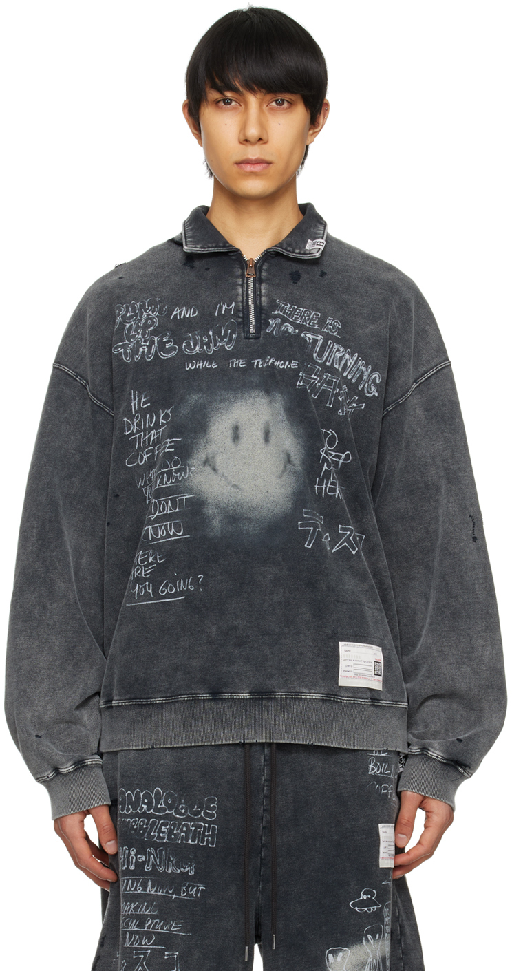 Shop Miharayasuhiro Black Bleached Sweatshirt