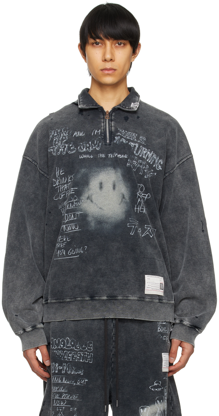 Maison Mihara Yasuhiro logo-patch cotton hoodie - Black