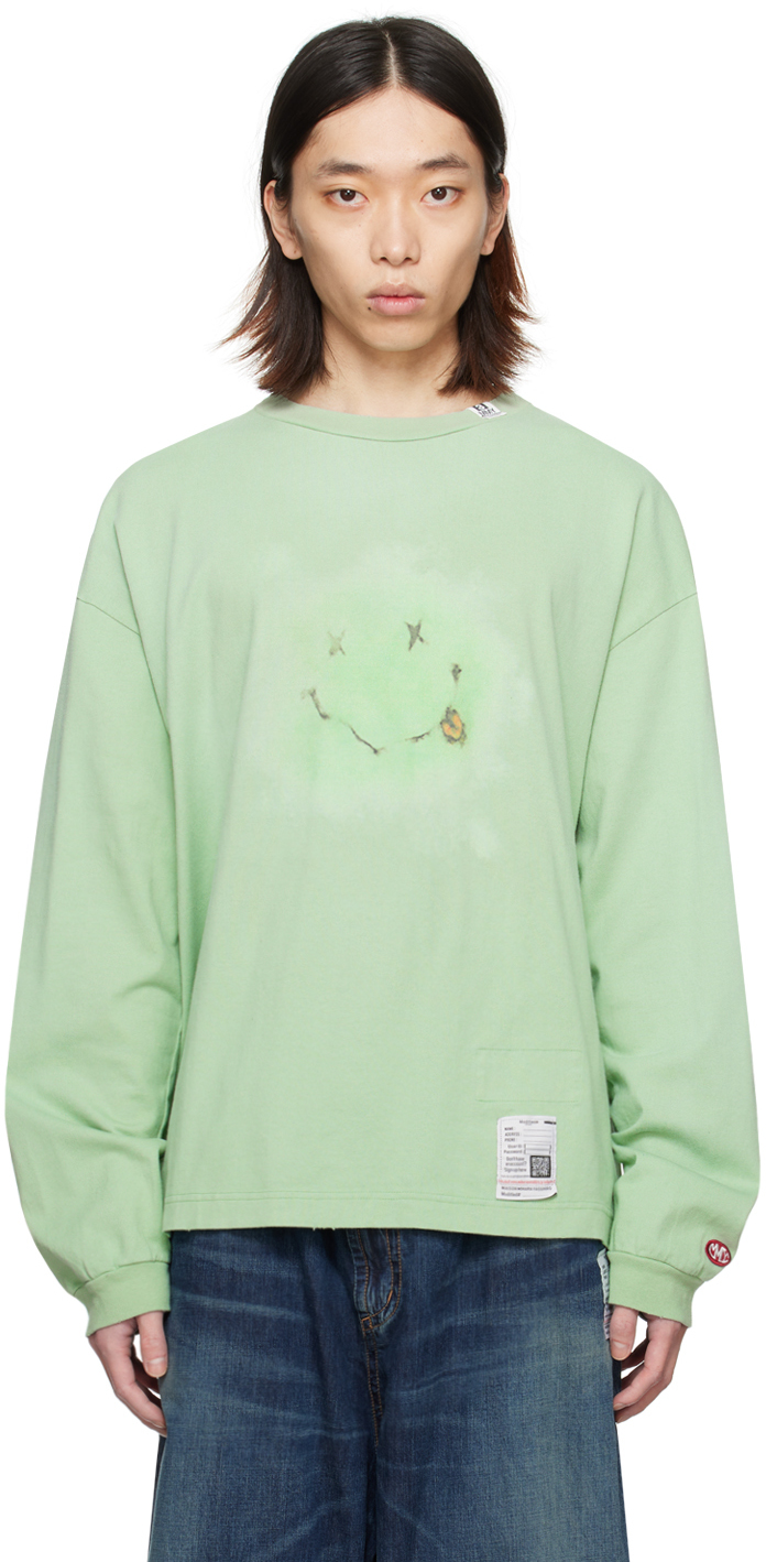 Miharayasuhiro Green Smily Face Long Sleeve T-shirt