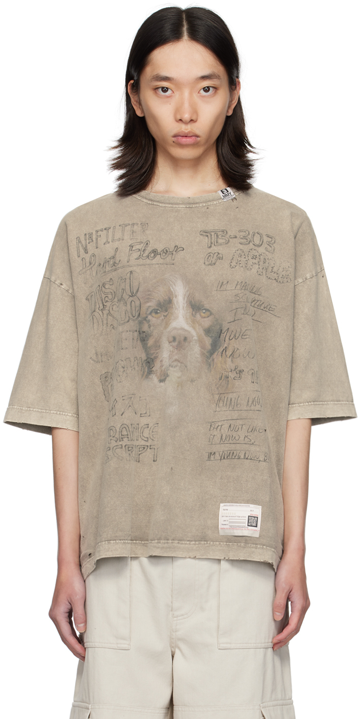 Shop Miharayasuhiro Beige Dog T-shirt