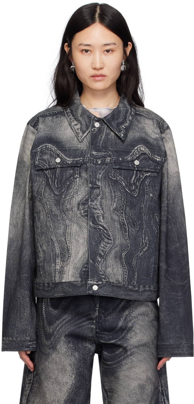 Black & Gray Printed Denim Jacket