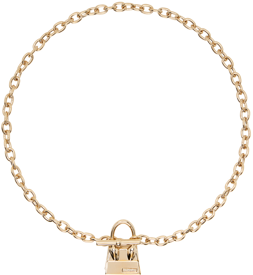 Jacquemus Gold Le Raphia 'le Collier Chiquito Barre' Necklace In 270 Light Gold