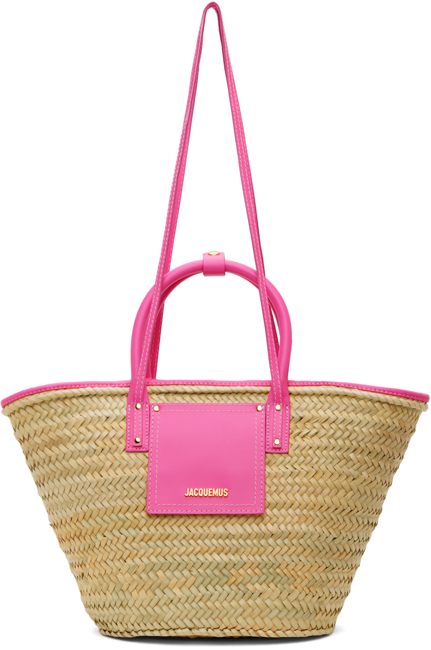 Jacquemus Beige & Pink 'le Panier Soli' Tote In 434 Neon Pink