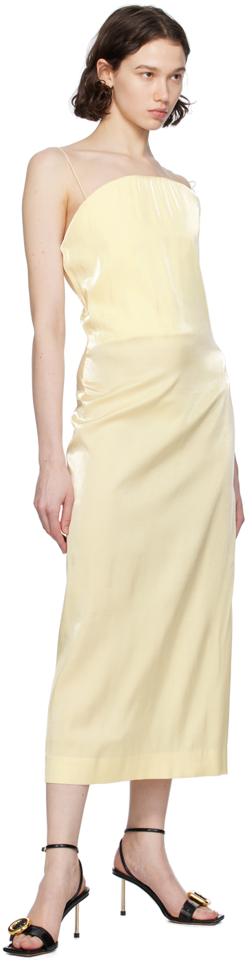 Jacquemus La Robe Carino Satin Midi Dress In 205 Pale Yellow