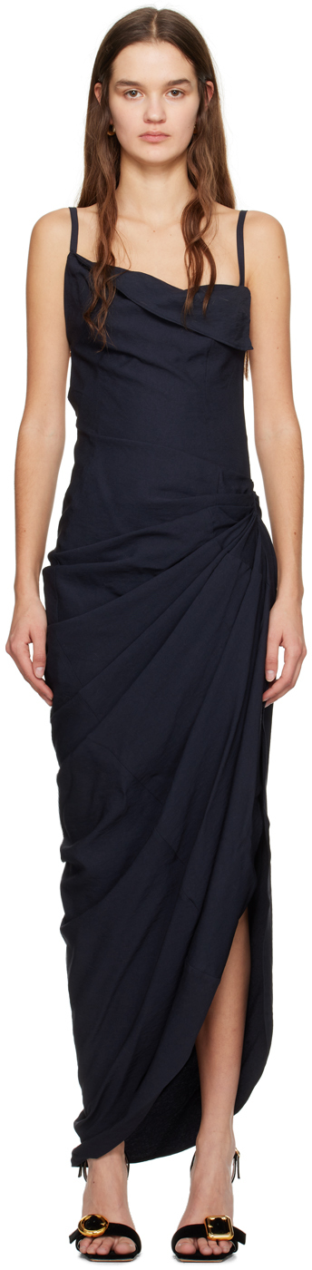 Shop Jacquemus Navy 'la Robe Saudade Longue' Maxi Dress In 390 Dark Navy