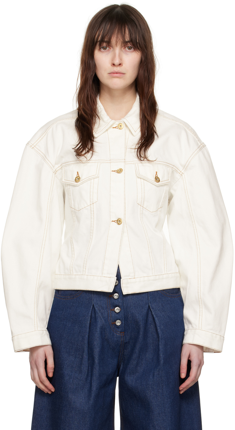 Shop Jacquemus Off-white Les Classiques 'la Veste De-nîmes' Denim Jacket In 11c Off-white/tabac