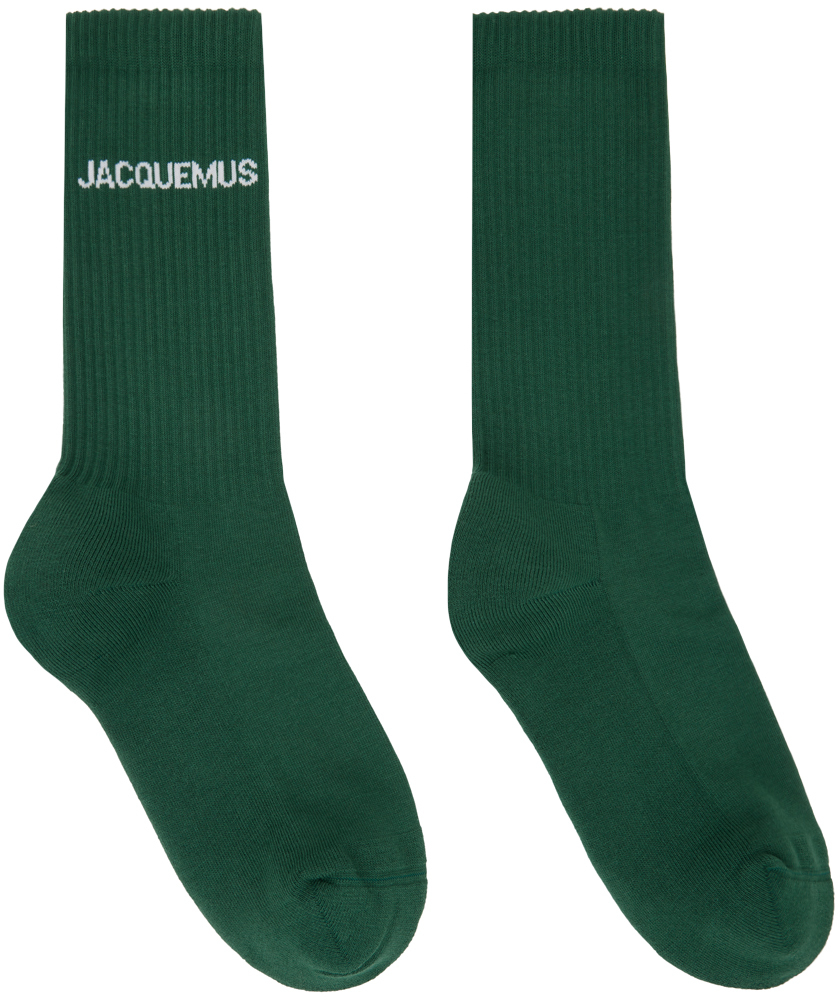 Jacquemus Intarsia Knit-logo Ankle Socks In 590 Dark Green