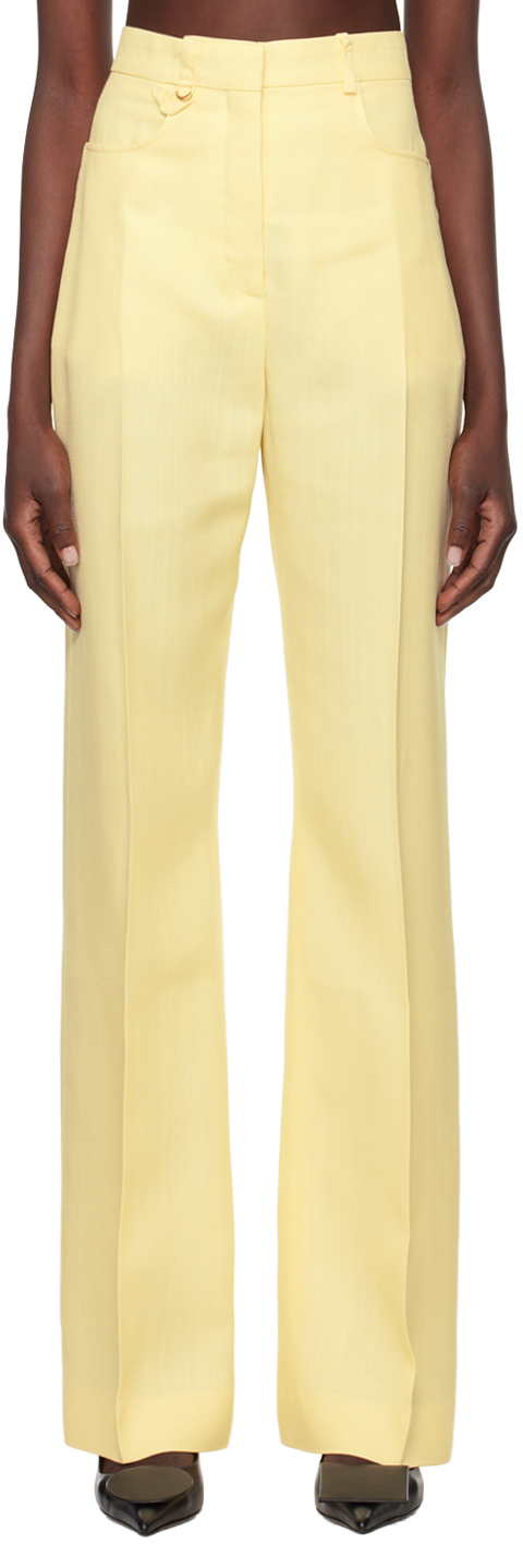 Shop Jacquemus Yellow 'le Pantalon Sauge' Trousers In 205 Pale Yellow