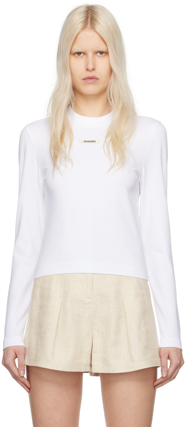 Shop Jacquemus White Les Classiques 'le T-shirt Gros Grain Manches Longues' Long Sleeve T-shirt In 100 White