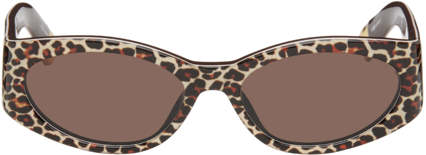 Jacquemus Beige & Brown 'les Lunettes Ovalo' Sunglasses In Leopard/ Yellow Gold