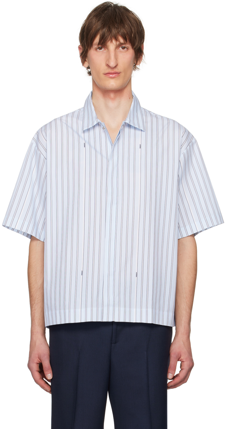 Shop Jacquemus Blue 'la Chemise Manches Courtes' Shirt In Print Blue Stripe