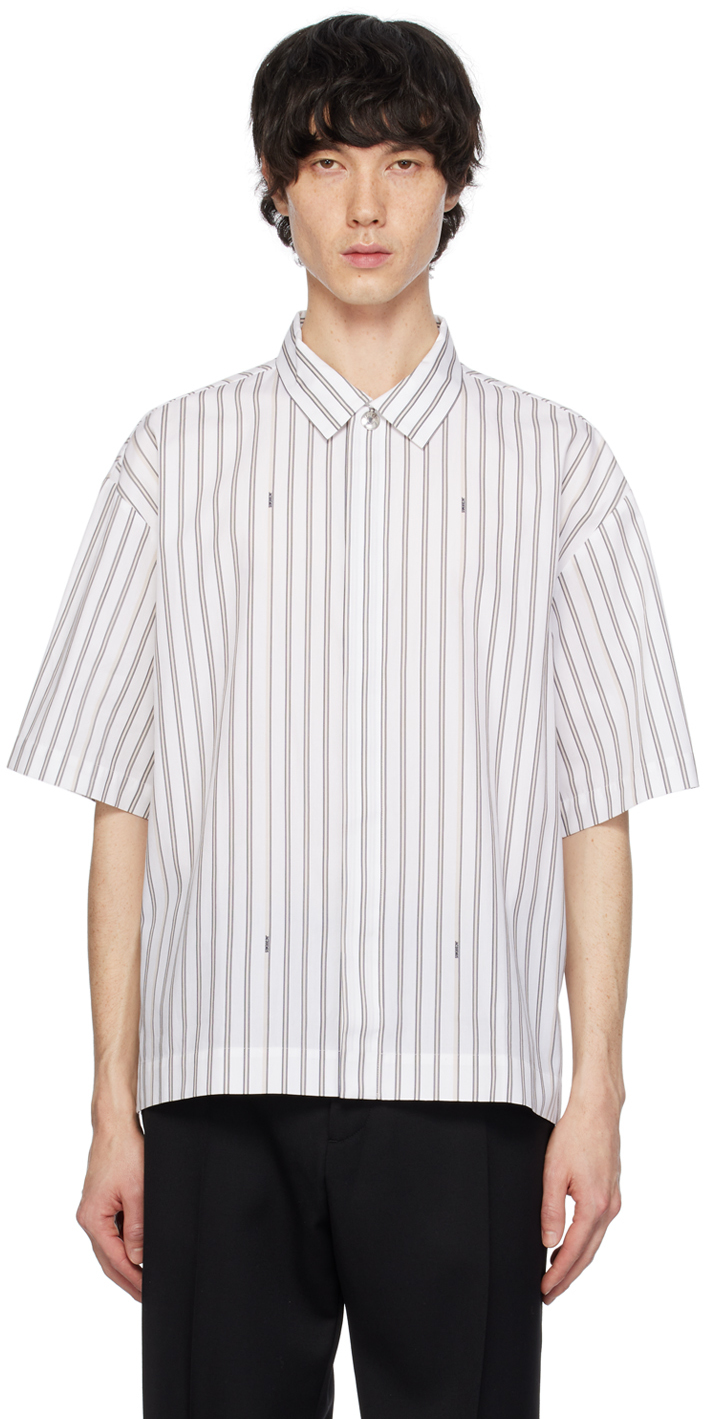Shop Jacquemus White 'la Chemise Manches Courte' Shirt In Print Beige Stripes