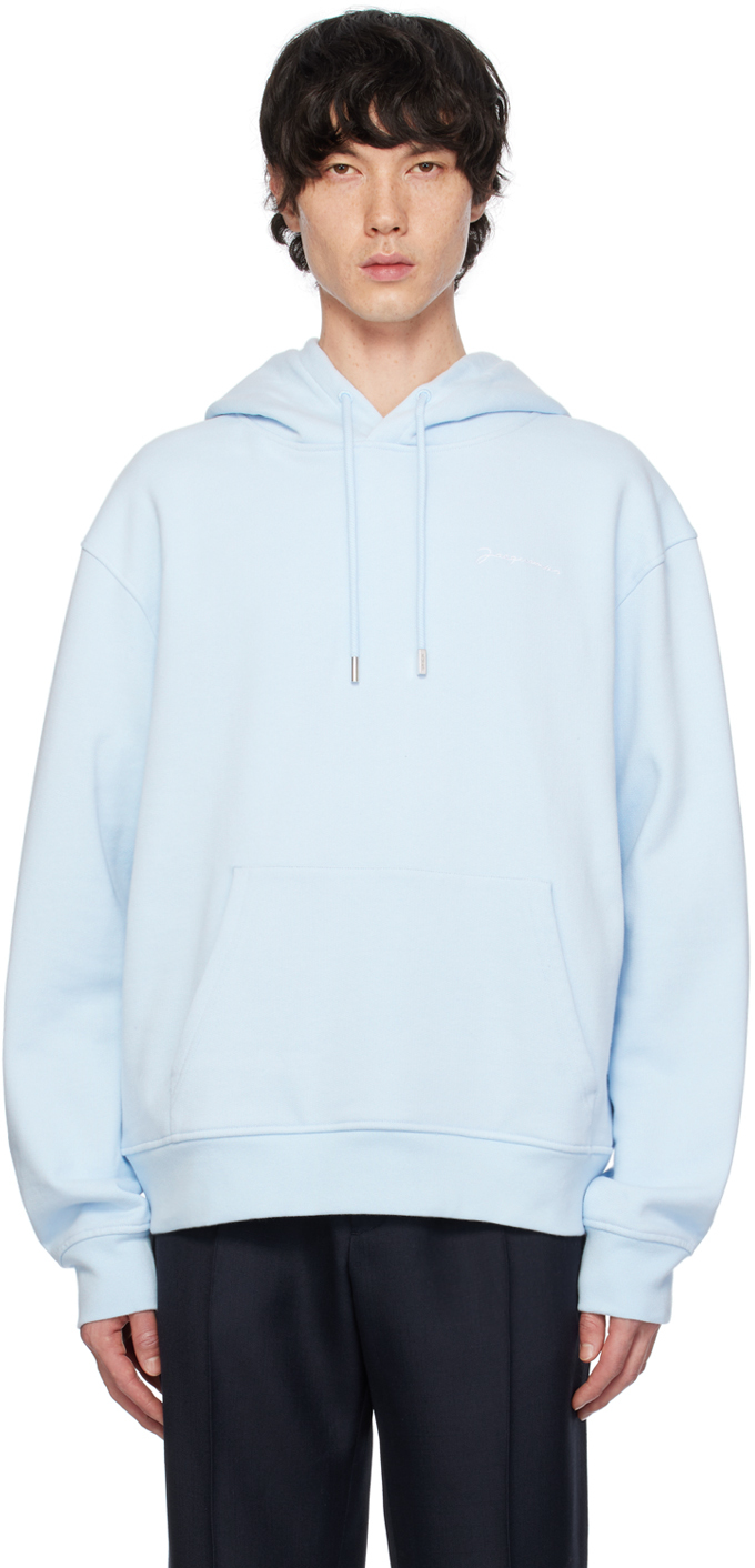 Shop Jacquemus Blue 'le Sweatshirt Brodé' Hoodie In Light Blue 2